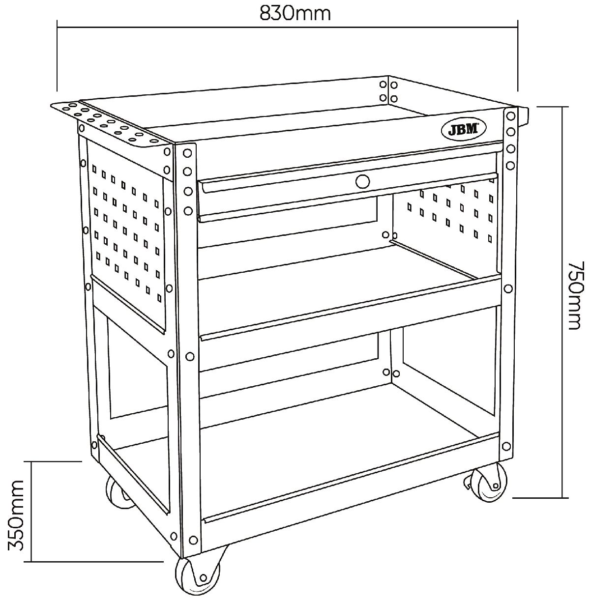 Werkzeugwagen leer 3 Ablagen, 1 Schublade