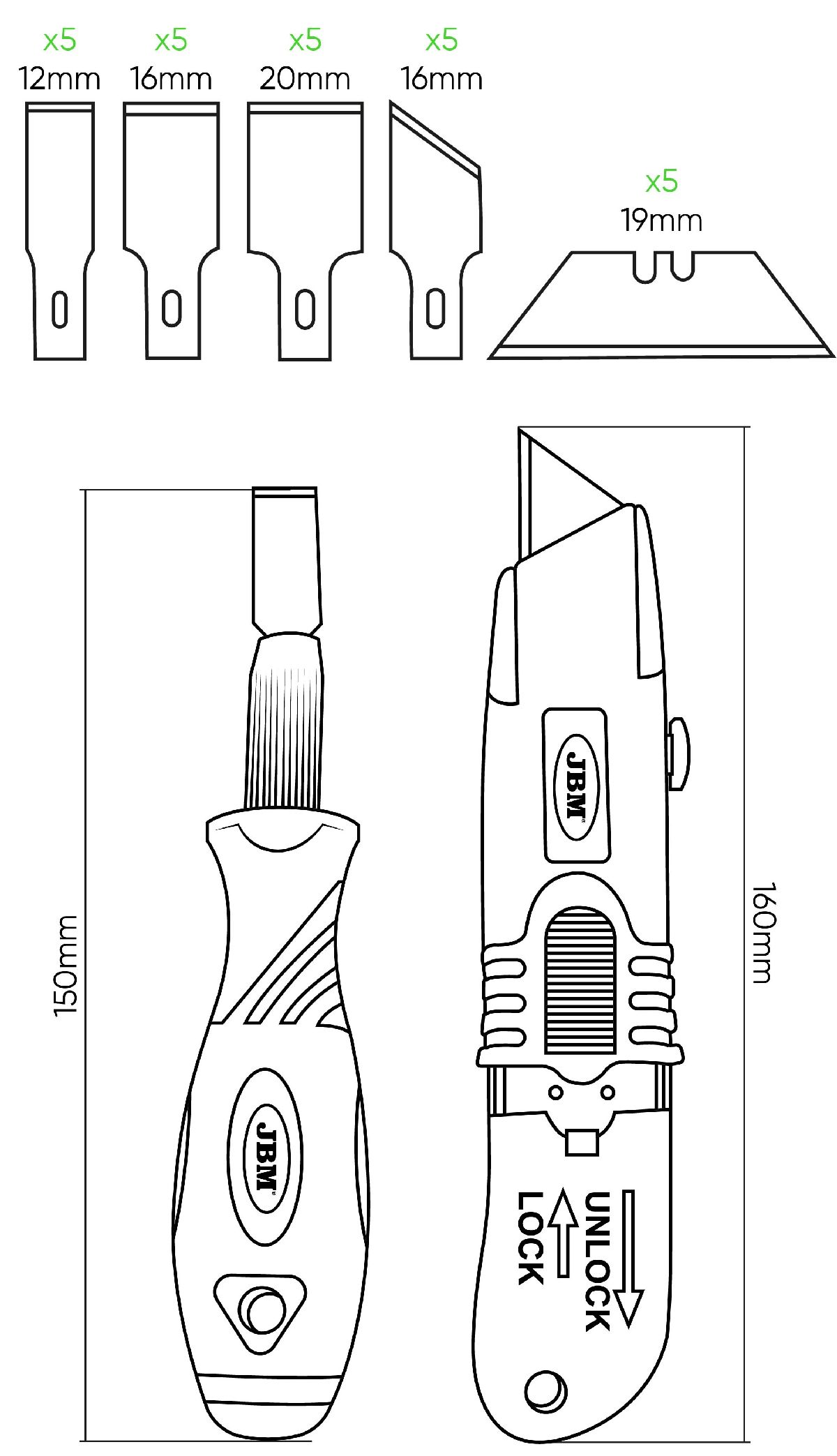 Messer und Schaber-Set 27-teilig