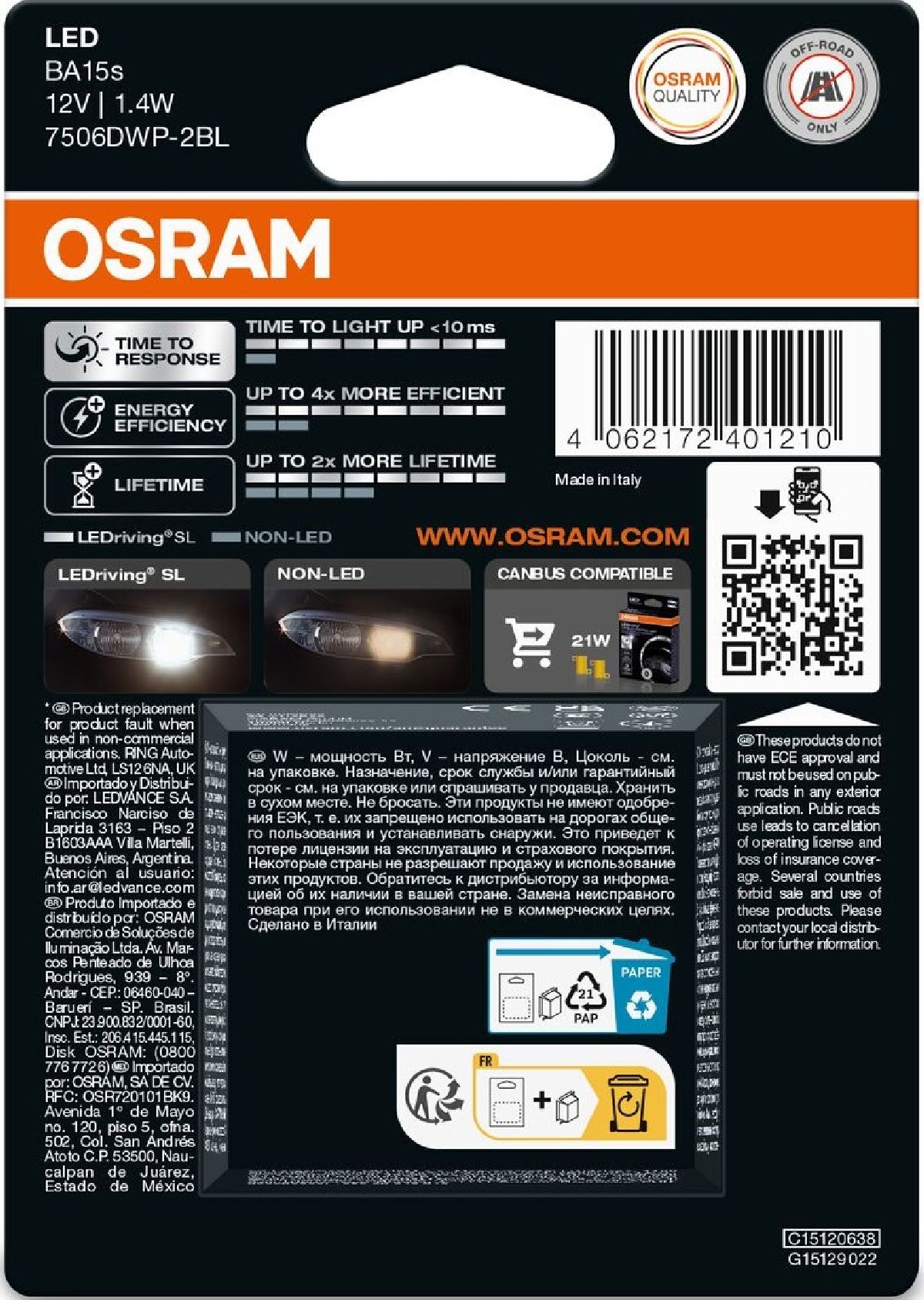 LED Premium Retrofit Cool White P21W 12V BA15s