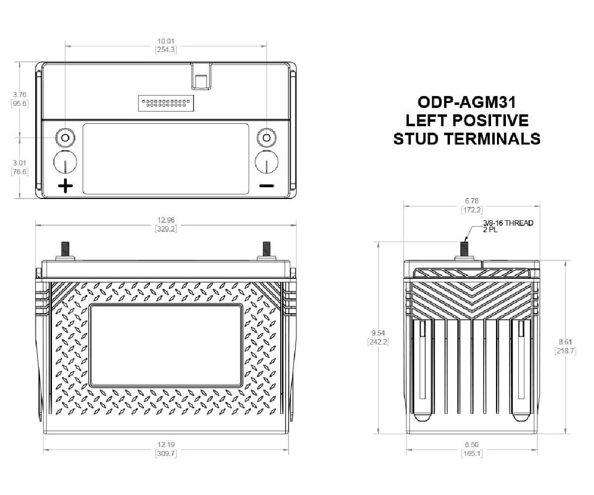 Odyssey AGM-Batterie 12V/100Ah/925A LxBxH 330x172x243mm/S:1