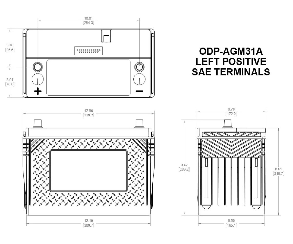 Odyssey AGM-Batterie 12V/100Ah/925A LxBxH 330x172x240mm/S:1