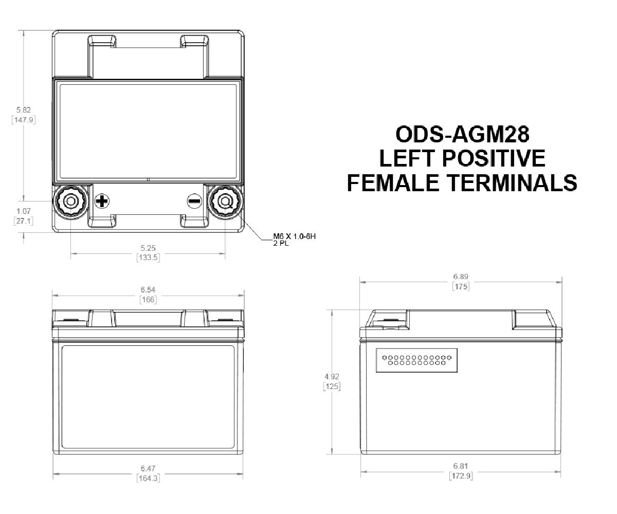 Odyssey AGM-Batterie 12V/28Ah/330A LxBxH 167x176x126mm/S:1