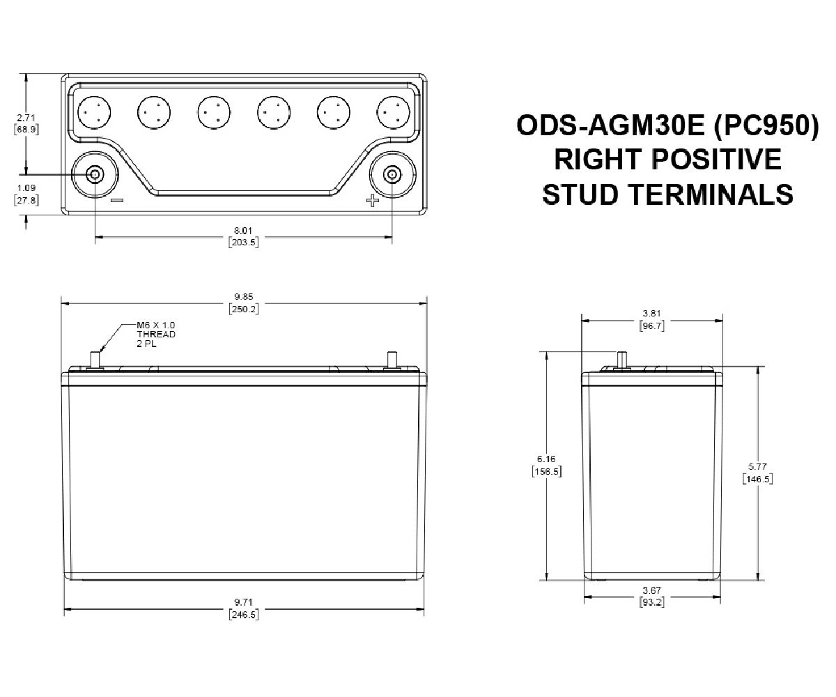 Odyssey AGM-Batterie 12V/34Ah/400A LxBxH 250x97x156mm/S:0