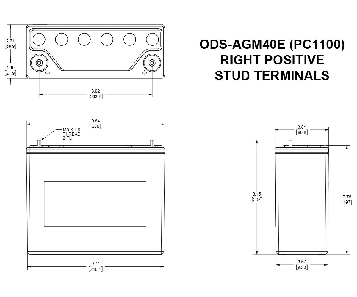 Odyssey AGM-Batterie 12V/45Ah/500A LxBxH 250x97x206mm/S:0