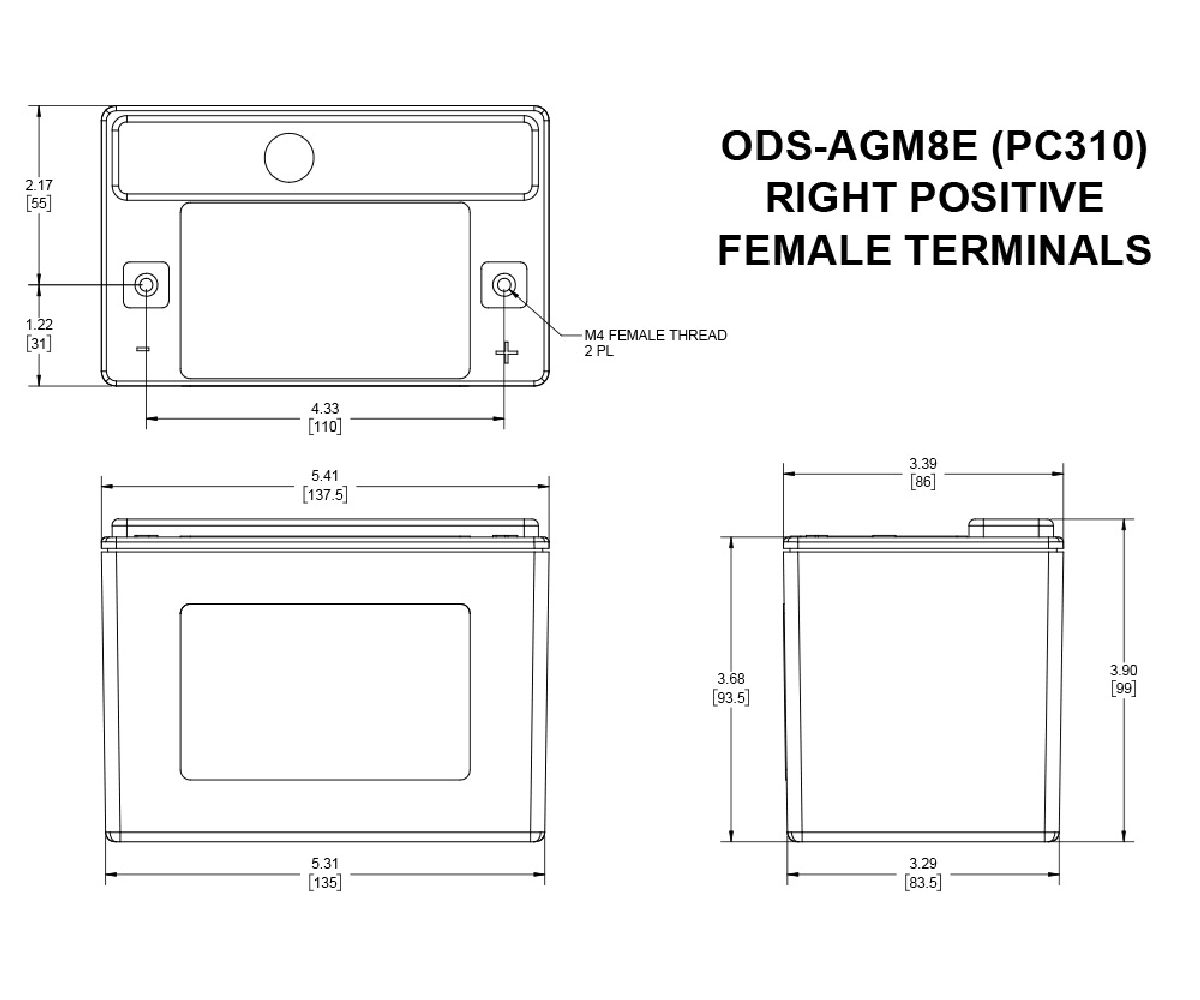 Odyssey AGM-Batterie 12V/8Ah/100A LxBxH 138x86x101mm/S:0