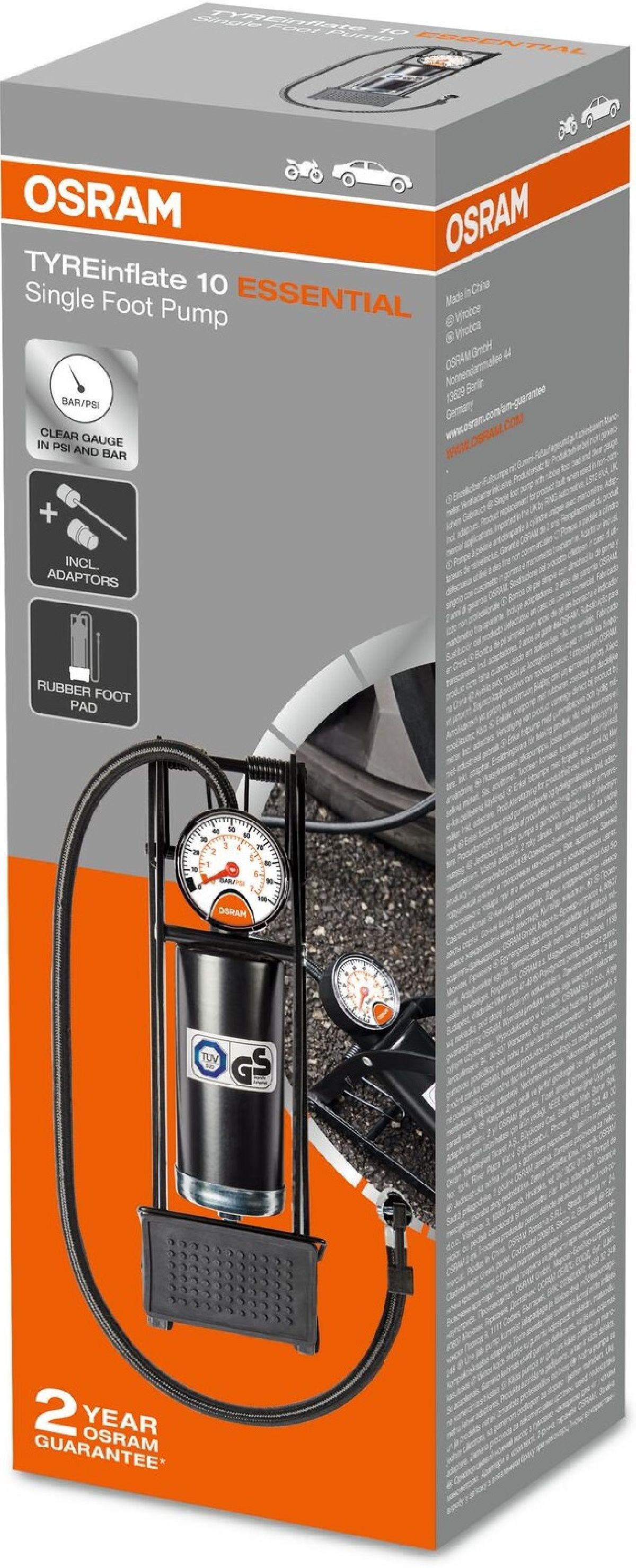 TYREinflate 10 ESSENTIAL analoge Reifenpumpe, Einzelzylinder