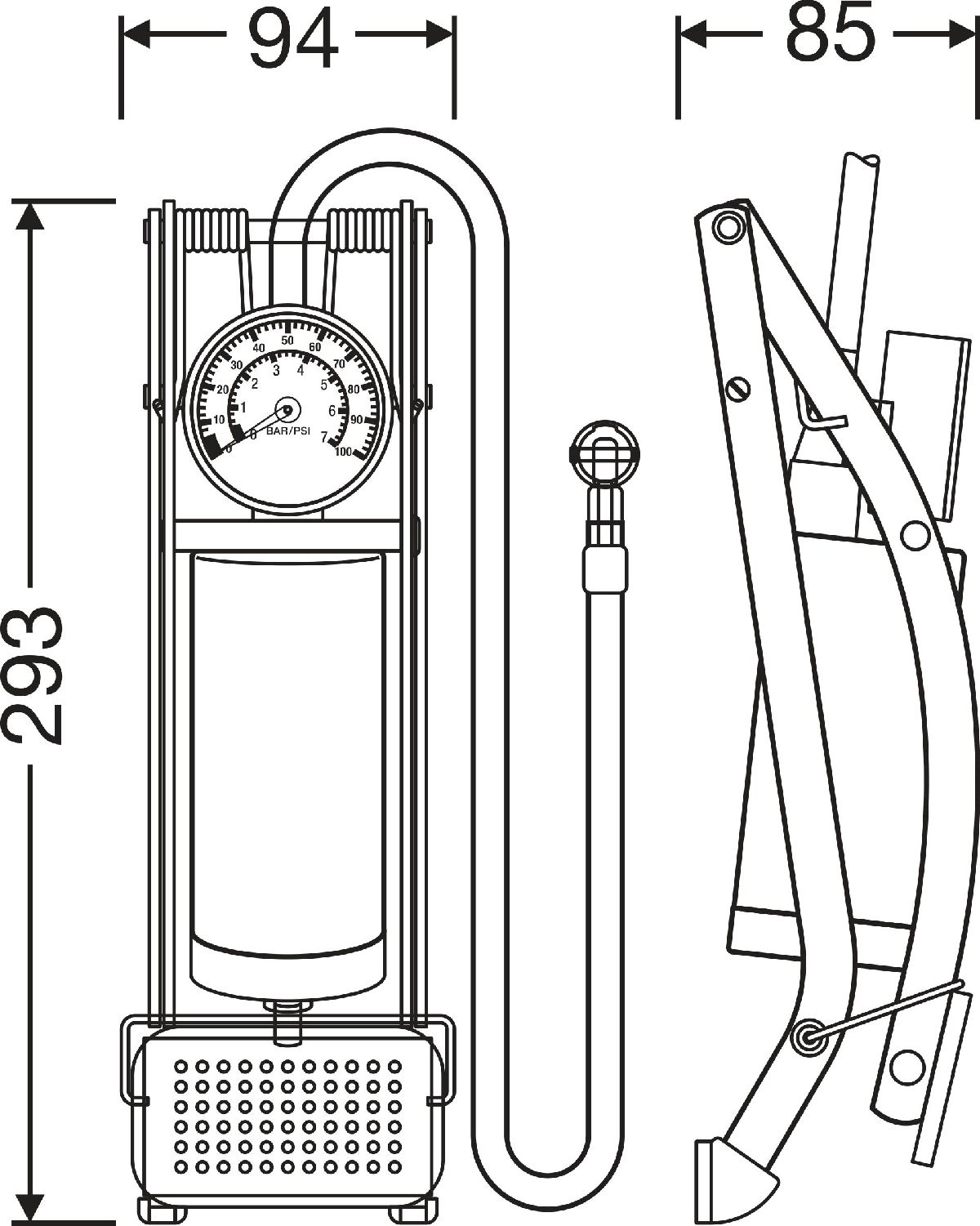 TYREinflate 10 ESSENTIAL analoge Reifenpumpe, Einzelzylinder