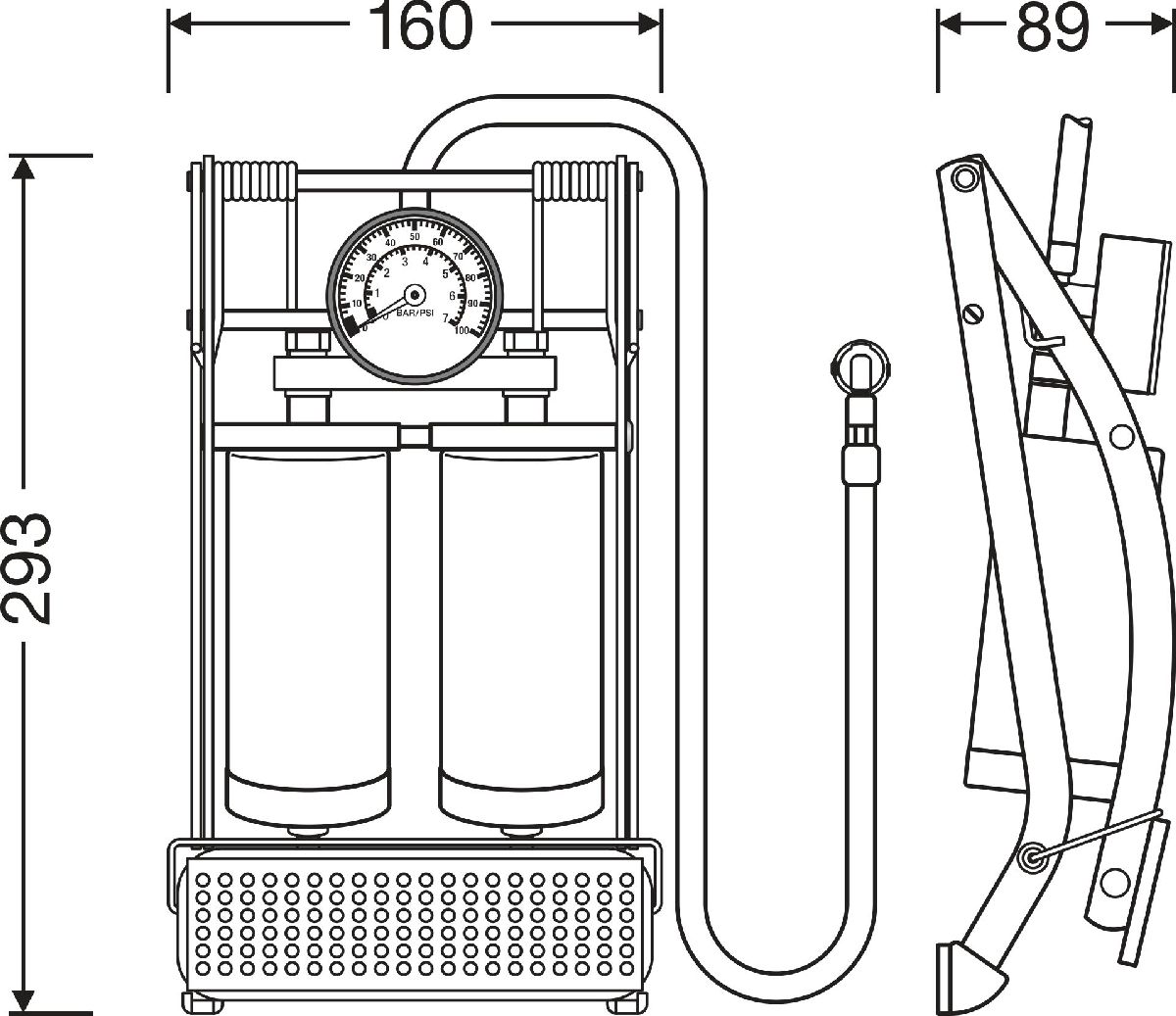 TYREinflate 20 ESSENTIAL analoge Reifenpumpe, Doppelzylinder