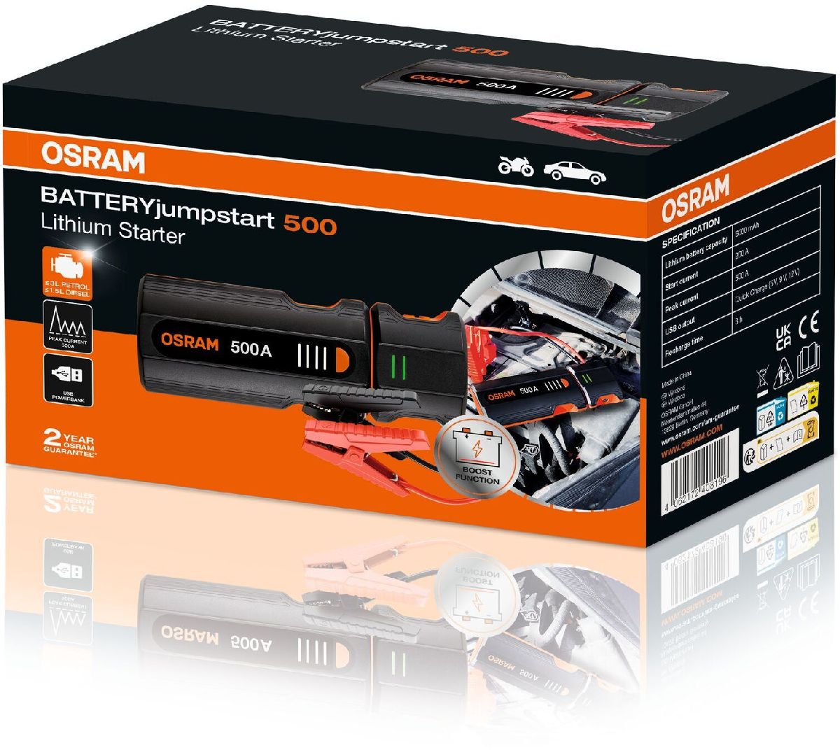 Jumpstart battery starter 500 500A/12V