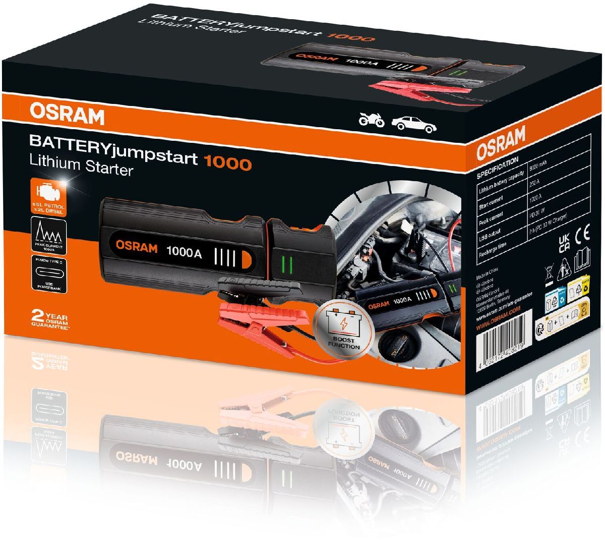 Jumpstart battery starter 1000 1000A/12V