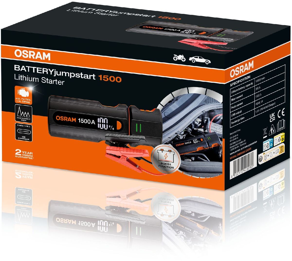 Jumpstart battery starter 1500 1500A/12V