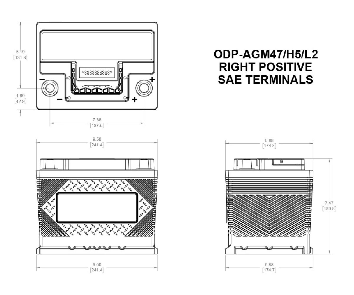 Odyssey AGM-Batterie 12V/62Ah/650A LxBxH 242x175x189mm/B13/S:0