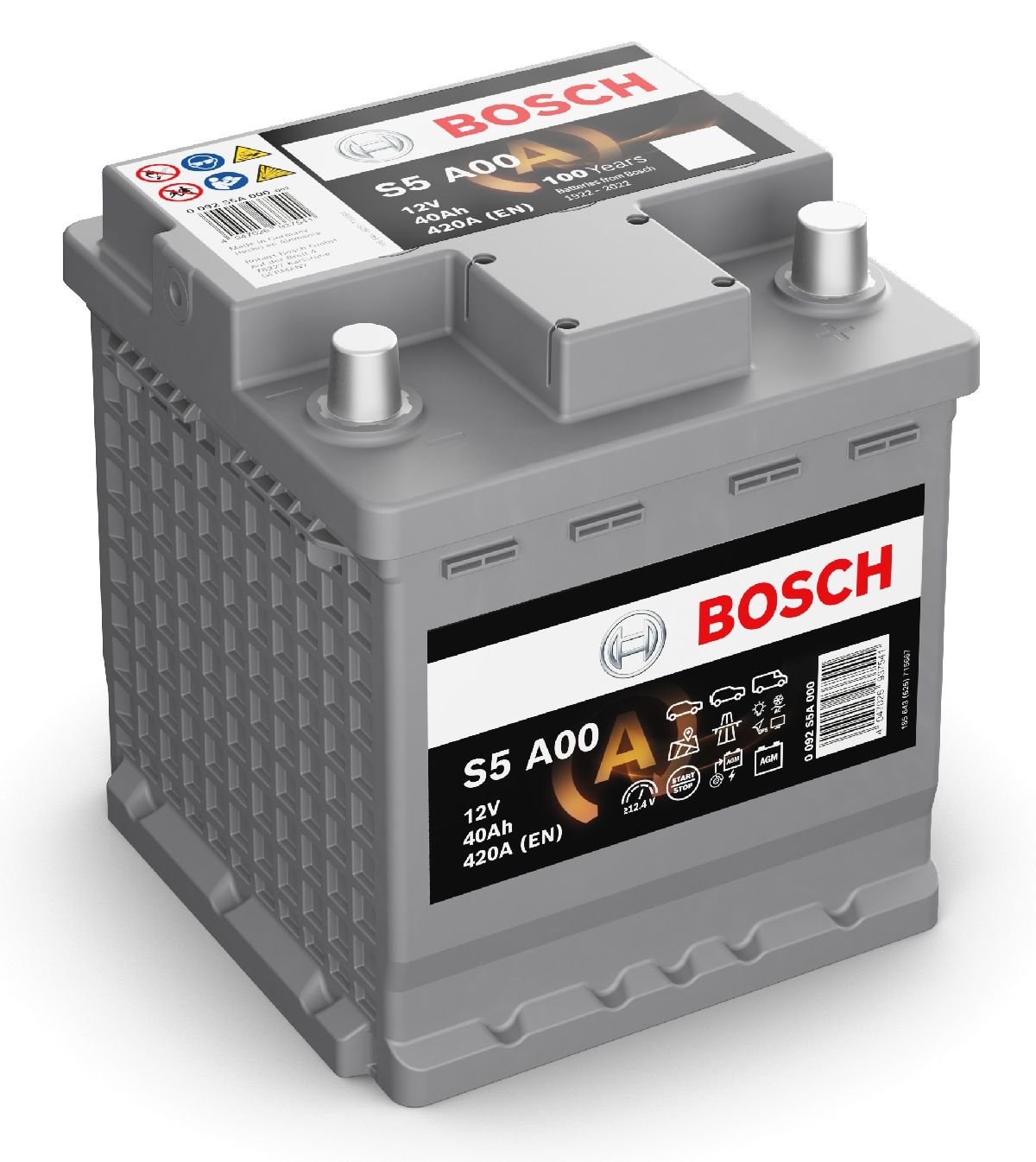 AGM-Batterie Bosch 12V/40Ah/420A LxBxH 175x175x190mm/S:0
